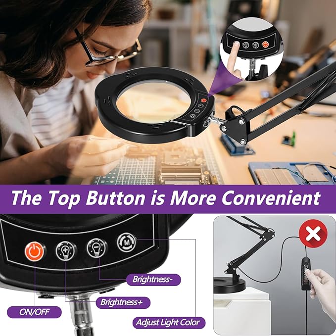 12X Magnifying Glass with Light and Stand, 5 Color Modes 10 Stepless Dimmable - Image 6
