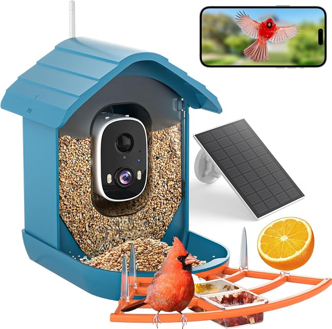 Bird Feeder with Camera, AI Bird Identification, Full HD Live Video, Solar by NAVFS