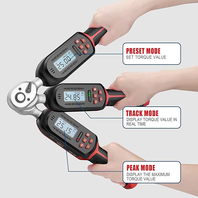 1/4 Inch Digital Torque Wrench, 1.1-22.1 Ft-lbs/1.5-30Nm, with Preset Values, 2% Accuracy, Buzzer and LED Notification, Small Electronic Torque Wrench for Bicycles