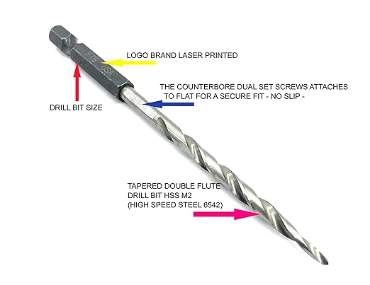 FTG USA Adjustable Wood Countersink Drill Bit Set #4#6#8 with Tapered Drill Bits for Woodworking