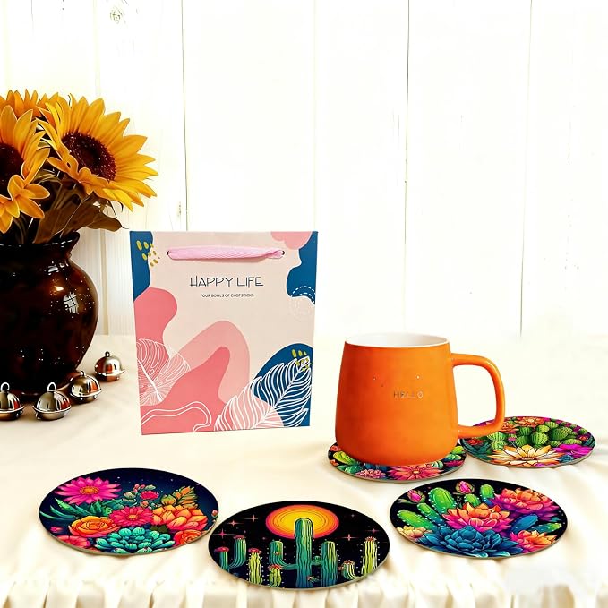 Colorful Cactus Diamond Art Coasters 8 Pcs | Diamond Painting Set, DIY Arts and - Image 4