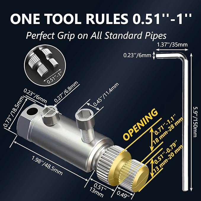 Broken Pipe Extractor Tool - Heavy Duty Carbon Steel, Electroplated Finish for Rusted 1/2" 3/4" 1" Pipes | Hex Wrench & Case Included
