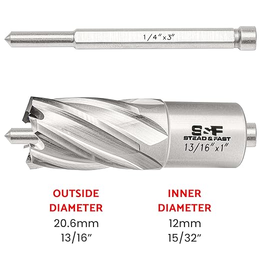 S&F STEAD & FAST Annular Cutter, 13/16" Cutting Diameter x 1" Depth of Cut for Magnetic Drill Press, Mag Drill Bits with Pilot Pin