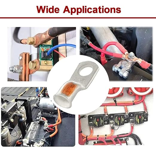 8Pcs 6 AWG 3/8" Stud and 8Pcs 6 AWG 5/16" Stud Heavy Duty Tinned Copper Wire Lugs with 16Pcs Heat Shrink Tubing Ring Terminals 6 Gauge Battery Cable Ends Bare Copper Eyelets