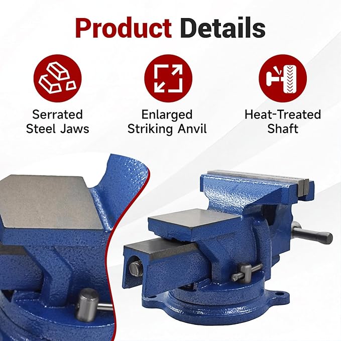 findmall 5" Bench Vise with Anvil 360° Swivel Locking Base Table Top Clamp Heavy Duty Vice Swivel Base Bench