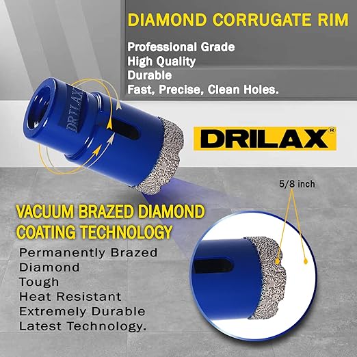 Drilax Pro Series 1-1/4 Inch Diamond Hole Saw for Angle Grinders | 1-3/8" Depth | 5/8"-11 Thread | Ideal for Faucets, RO Filters, Grab Bars & Dry Drilling | Long Life
