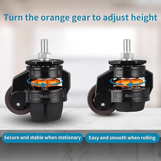 Skelang 4 Pcs Stem Leveling Machine Caster, Retractable Caster Wheel for Industrial Machine Equipment, Heavy Workbench, Movable Furniture, Total Load Capacity 2200Lbs