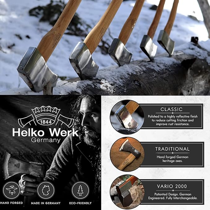 1844 Helko Werk Germany Classic Journeyman Pack Axe - Made in Germany Lightweight and Compact Backpacking Axe and Bushcraft Axe for Camping - Head 1.5 lbs, Handle 20 in. (Journeyman) #11441