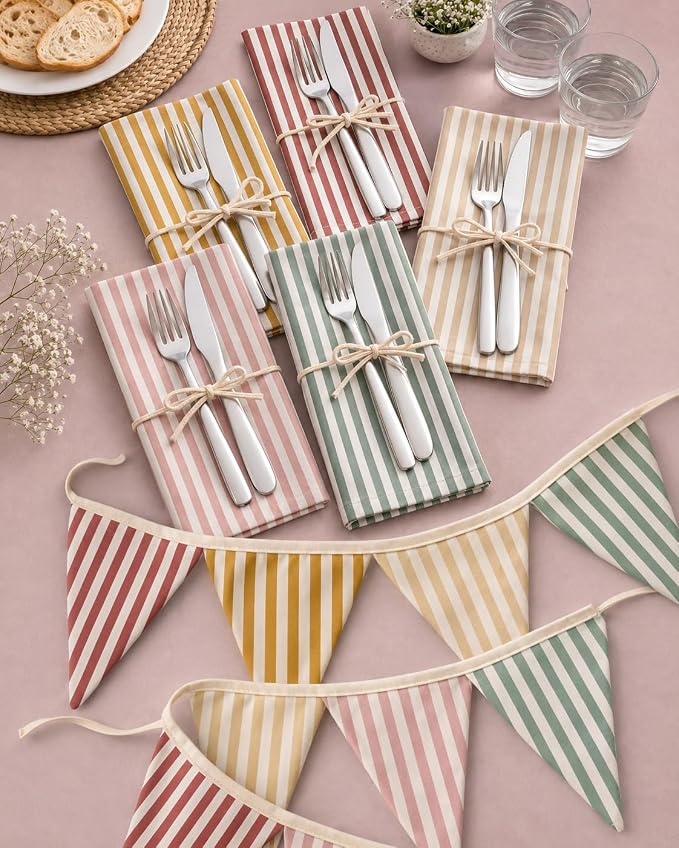 Striped Cotton Fabric Bundle, 5 Coordinating Stripe Fabric Panels, 23.6 x 11.8 - Image 9