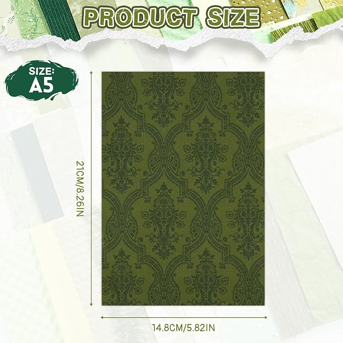 50 Sheets Green Scrapbook Paper, Textured Scrapbook Papers & Mesh Fabric - Image 2