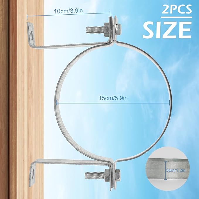 6 Inch Vent Wall Bracket, 2 Pcs Round Galvanized Iron Gas Vent Pipe Strap Rigid Split Ring Hanger