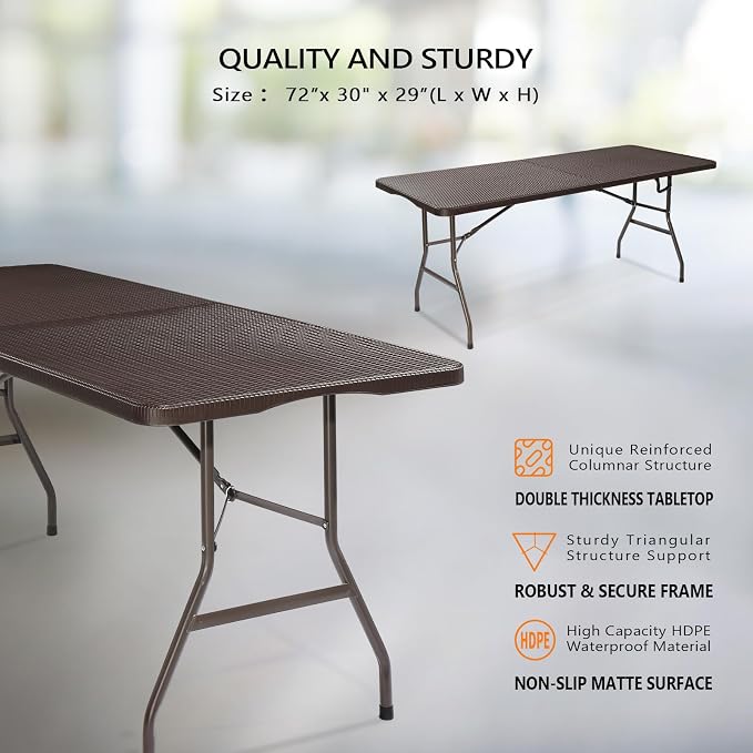 VINGLI 6 Foot Plastic Folding Table Portable Long Table - Image 3