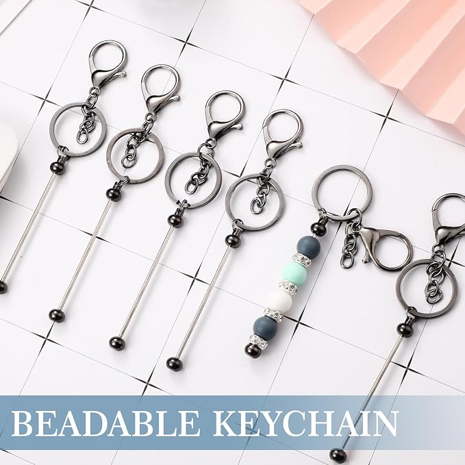 Tondiamo 12 Pcs Beadable Keychains Bars Bulk Blank Beaded Metal Keychain - Image 4