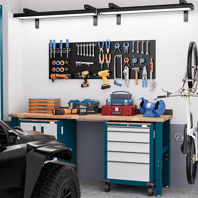 INCLY 70PCS Pegboard Wall Organizer, 4 Pack Metal Peg Board Panels with 1/4" Pegboard Hooks Accessories Kit, Black Peg Board for Walls Home, Garage Tool Storage, Workbench Organization