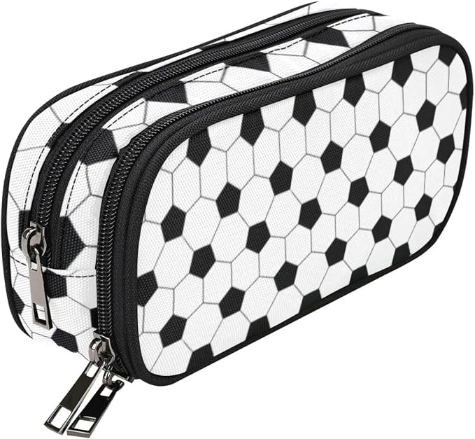 Soccer Skin Pencil Pouch Case for Boys Teen Girls Women Black and White | Large by ANANGTEE