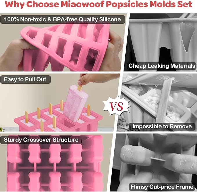 Miaowoof Homemade Popsicle Molds, 10-Cav Non-BPA Silicone Ice Pop Maker - Image 3