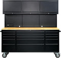 CT Copper Tailor 72-inch Rolling Tool Chest with Integrated Power Strip,15 Drawers and Wheels, Garage Workbench with Storage, 3 Upper Cabinets, Pegboard in Matte Black