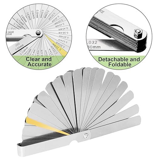 Spurtar 32 Blades Feeler Gauges 0.0015-0.035'' (0.04-0.88 mm) Stainless Steel Feeler Gauge Set SAE/Metric Feeler Gauge for Measuring Gap Width and Thickness for Guitar, Spark Plug, Piston Measure