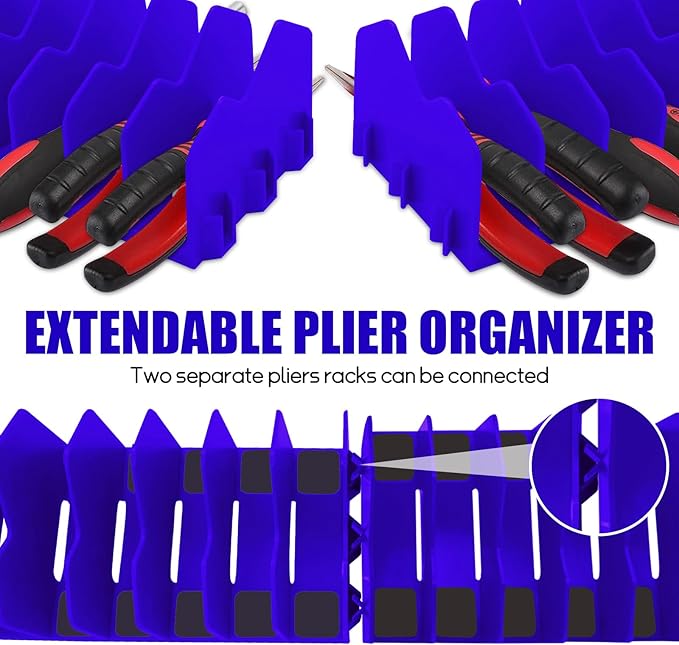 2 Pack Plier Orgainzer Rack, 20 Slots Tool Organizer Rack with Extendable Design & Non-Slip Rubber Base, Fits 3" H, Toolbox Organizer for Pliers, Wrenches, Screwdrivers and More,Blue