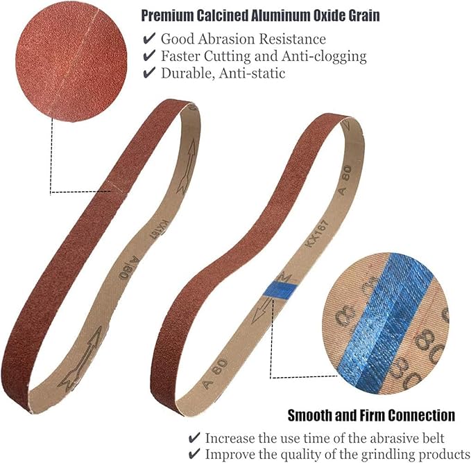 1/2 X 18 Inch Sanding Belt Sandpaper, 80 Grit Aluminum Oxide Air File Sanding Belts 80 Grit, 24 Pack(1/2x18in,80 Grit)