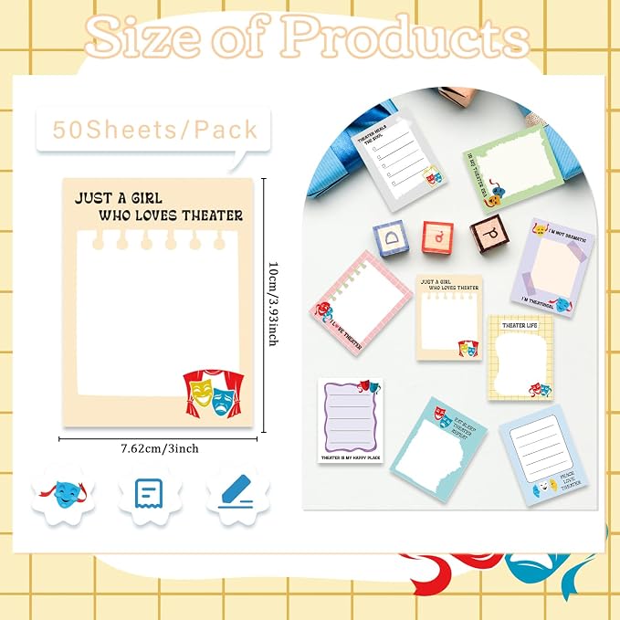 Drama Sticky Notes Gifts, 9 Pack Theater Notepads 3x4 Inches, Musical Clown - Image 2