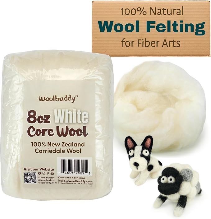 Woolbuddy Core Wool 8oz for Needle Felting, Handmade Wool Roving for Needle by Woolbuddy