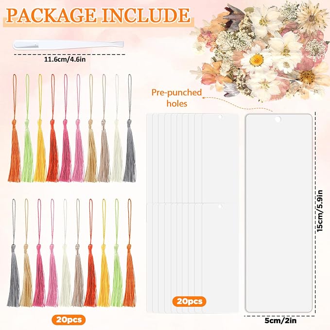 20 Sets Dried Flower Bookmark Making Kit Transparent Bookmark DIY Projects - Image 2
