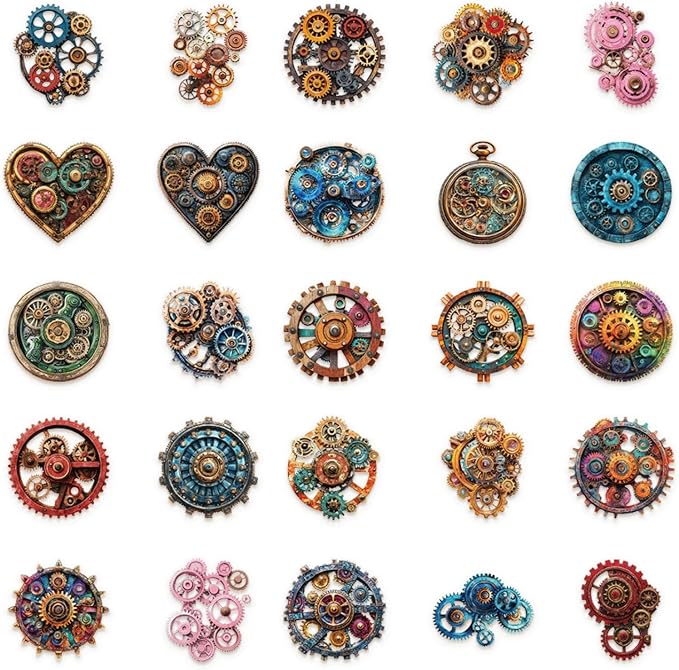 50 Pcs Mechanical Gears PET Aesthetic Stickers - Image 2