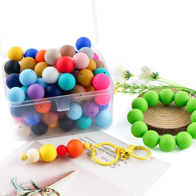 64Pcs 19mm Silicone Beads for Keychain Making and Bracelet Making, 16 Colors - Image 5