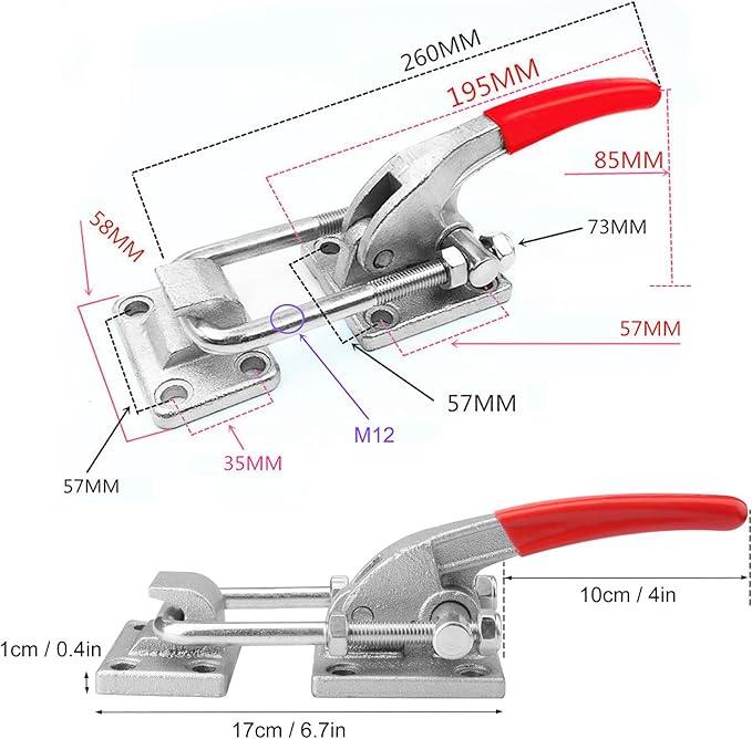 10.2 Inch 2 Pack Heavy Duty Large Toggle Clamp Latch, 7700Lbs Holding Capacity, Tire Carrier Latch, Self-Lock U-Bolt Adjustable for Trailer Latch, Machine, Smoker Lid, latches Hardware, by GENHAKON.