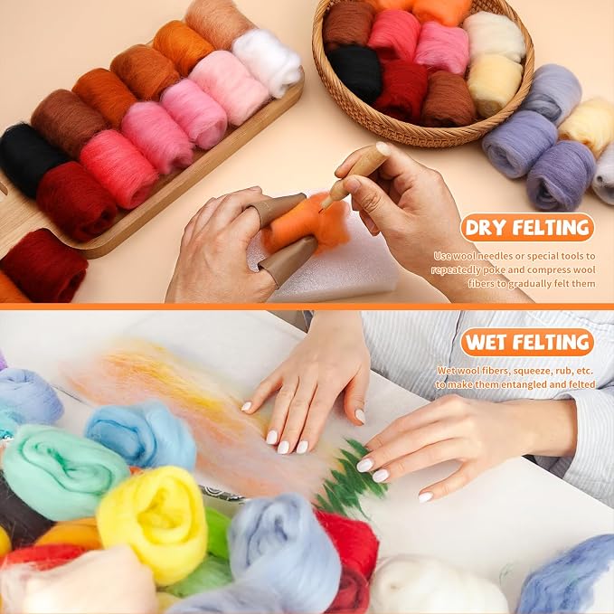 Mayboos 72 Pcs 7.6 oz Needle Felting Wool, 24 Colors Wool Roving Yarn, Fiber - Image 4