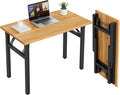 Need Small Folding Computer Desk, 35.8 Inch Writing Table, Teak & Black | by Need