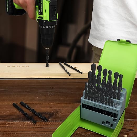 YOUGFIN Drill Bits, 29 Pieces High Speed Steel Drill Bit Set, Twist Jobber Length for Hardened Metal, Stainless Steel, Cast Iron and Wood Plastic with Indexed Storage Case, 1/16 Inch-1/2 Inch