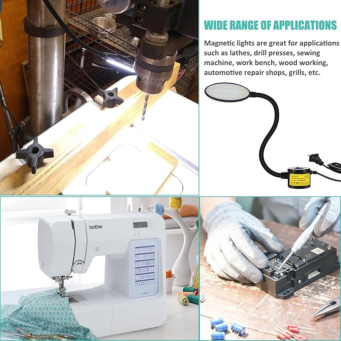 Magnetic LED Work Light, AMAZING POWER Dimmable Sewing Light with Flexible Gooseneck for Workshop Sewing Machine Workbench Lathe Drill Press