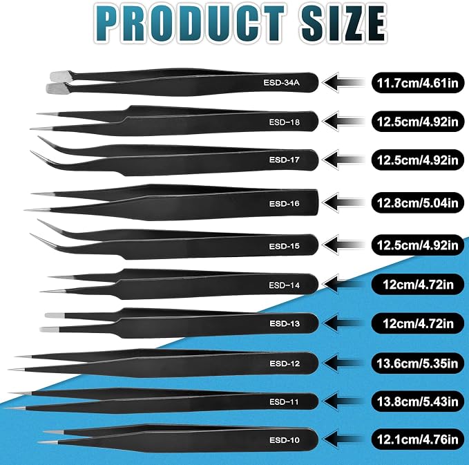 10Pcs Precision Tweezers Set, Upgraded Anti-Static Stainless Steel Tweezers - Image 3