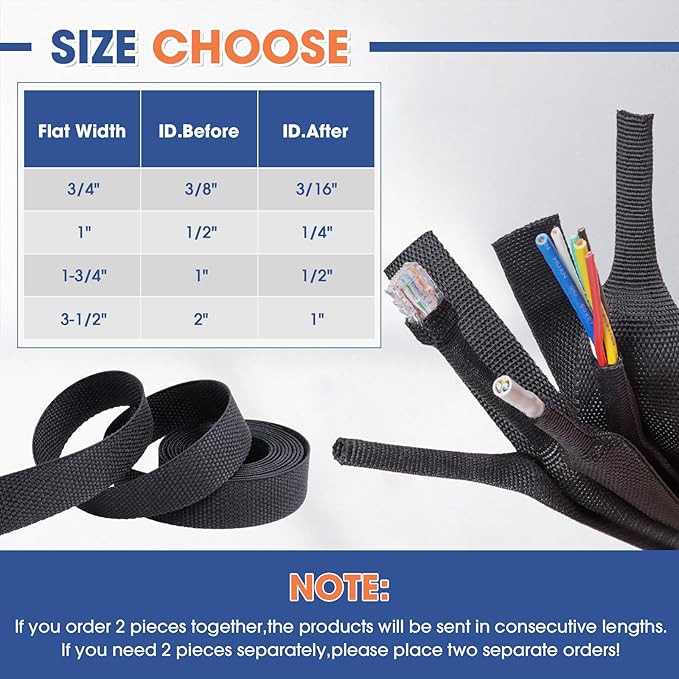 2:1 Heat shrinkable Braided Sleeving Fabric Wire Loom High Temp Heat Shrink Wiring Harness Abrasion Protector Cable Sleeve(1/2"-34ft)