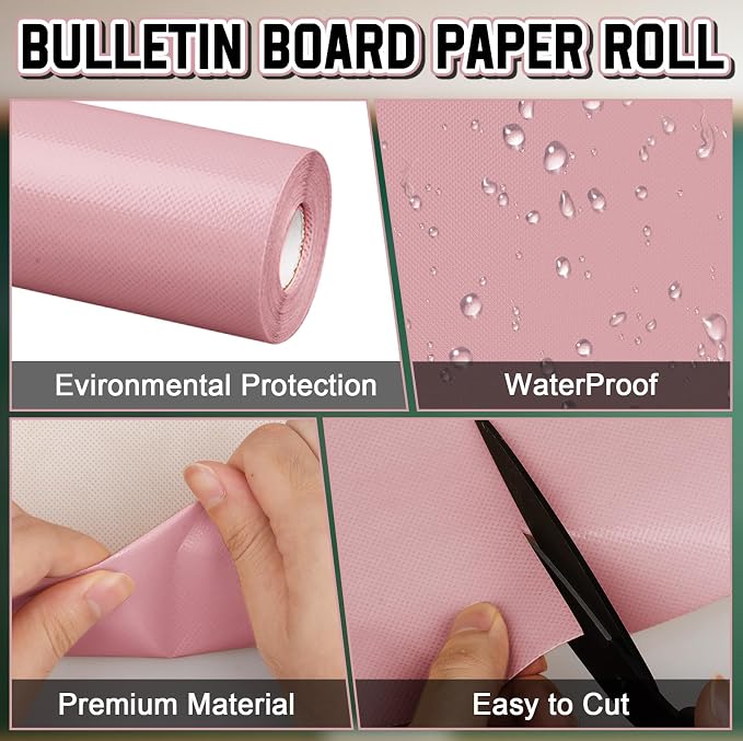 Inkspire Boho Pink Bulletin Board Paper Roll, 14.8FTx18.5IN Large Reusable - Image 3