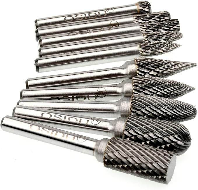 Carbide Burr Set 10pcs Die Grinder Bits 1/2 Inch Cutting Burrs 1/4 Inch Shank Double Cut Carbide Rotary Burr Set for Die Grinder Drill,Metal Carving,Polishing,Engraving,Drilling