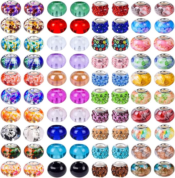 Aipridy European Large Hole Beads, Colorful Glass Charm Beads Set by AIPRIDY