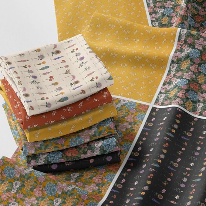 Patchwork Fabric Panel 100x155 cm, 100% Cotton Satin, 6 Coordinated Floral by FabricsTown