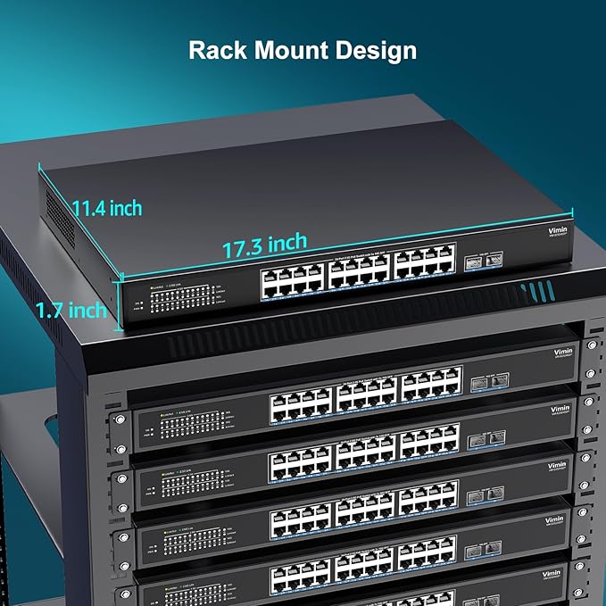 2.5G PoE Switch 24 Ports Unmanaged, 24×2.5G Base-T PoE Switch+2X 10G SFP, 26 Ports Switch 160 Gbps Switching Capacity, 400W, IEEE802.3af/at Switch for 2.5Gbps NAS, 4K Cameras, Fanless