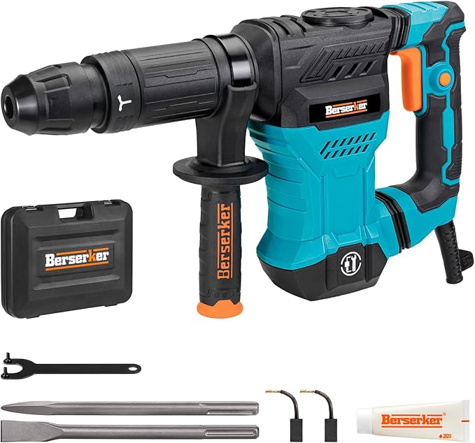 Berserker 1300W 12-Pound SDS-Max Demolition Jack Hammer, 1-9/16" 11-Amp Small Corded Electric Demo Chipping Hammer for Floor Tile Removal, Concrete Breaker with Carrying Case & 2 Chisels