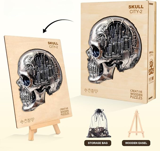 City Skull Puzzles Adults Gifts Wooden 175 Pieces 11.4 * 10.5in - Image 5