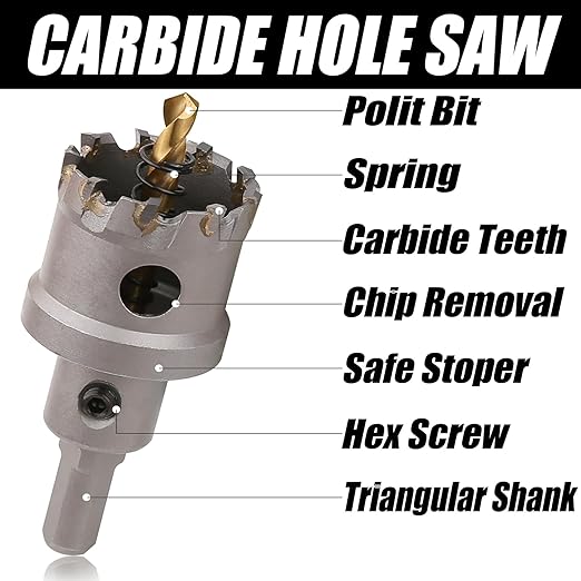 10PCS Carbide Hole Saw Kit, 5/8'' to 2'' Metal Hole Cutter with Pilot Drill, Holesaw for Hard Metal, Stainless Steel, Iron, Mild Steel, Aluminium, Alloy, Plastic, Fiberglass