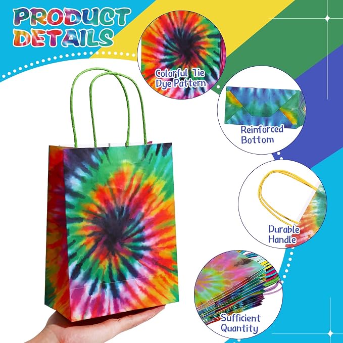 TaoBary 48 Pieces Tie Dye Party Gift Bags Tie Dye Party Favor Colorful Rainbow - Image 4