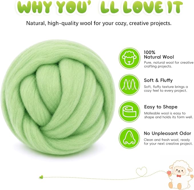 3.53oz Wool Roving: Needle Felting Wool White Roving Wool Felting Supplies Pure - Image 2