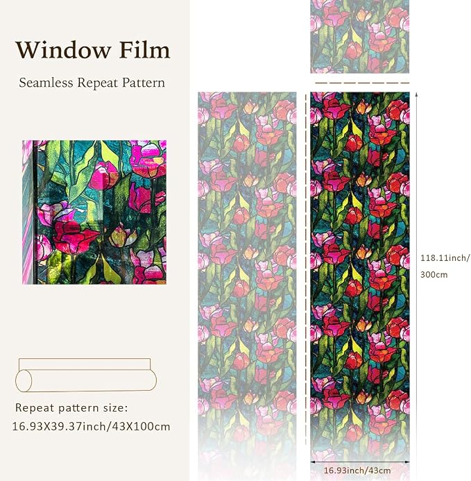 funlife Original Hand-Drawn Faux Stained Glass Window Film, Double-Sided Static - Image 2