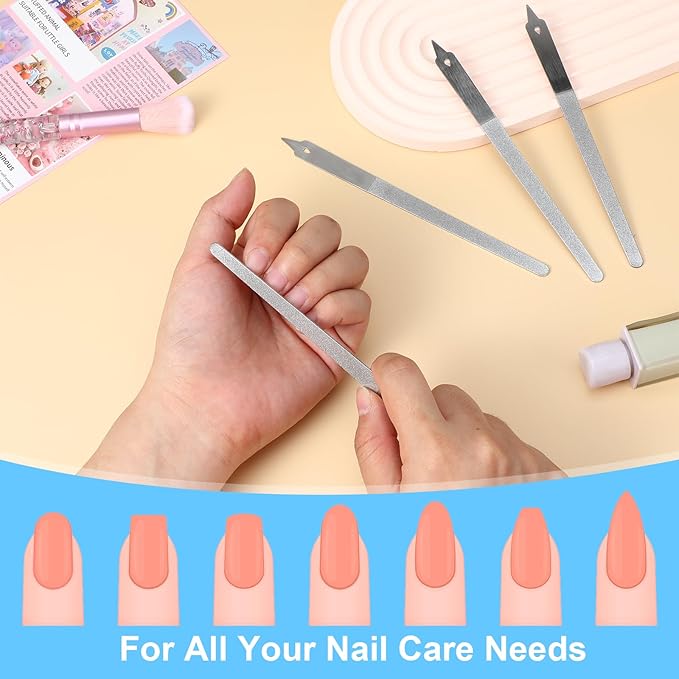 4 Pcs Diamond Deb Nail File Metal Nail File with Sharp Pointed Tip, Stainless Steel Nail Filer Metal Nail Files for Natural Nails Double Sided Manicure Pedicure Toenails Tools for Salon Home (Small)