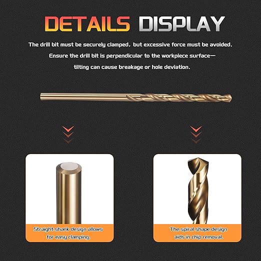 Drill Bit, #33 Cutting Diameter, 4341 HSS Gold Finish 118° Cutting Angle Number Jobber Bits - (Applications: for Drilling Soft Metal Plastic Wood), 5-Pieces