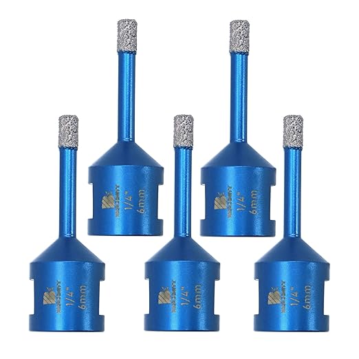 1/4 Inch Diamond Core Drill Bit for Porcelain Tile Ceramic Marble Granite Drilling,BRSCHNITT 5pcs Vacuum Brazed Diamond Hole Saw with 5/8-11 Thread (6mm 5pcs)